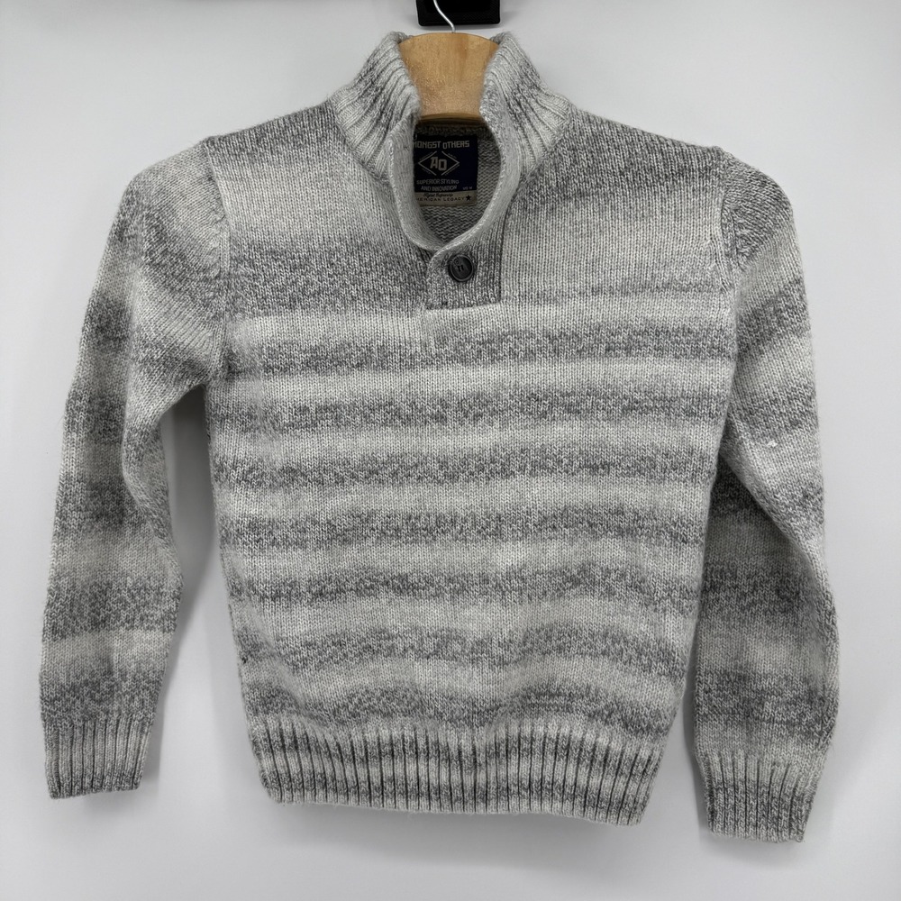 Amongst Others Sweater Mens Medium Grey Striped Mock Neck Quarter Button Knit